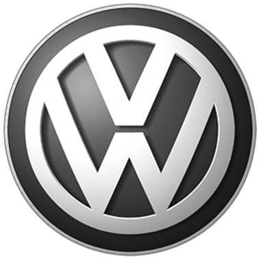 Logoet for Volkswagen med en cirkulær sort baggrund og et sølvfarvet symbol, der viser bogstaverne "V" og "W" sat sammen.