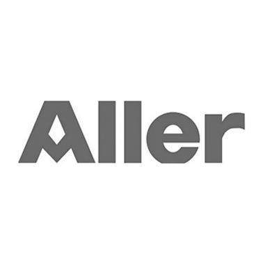 Logo af Aller med navnet "Aller" skrevet i gråt.
