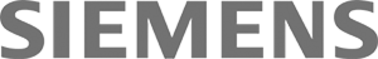 Logoet for Siemens i grå nuancer. Navnet "SIEMENS" vises med store, enkle bogstaver, der strækker sig vandret.