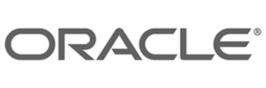 Logoet for Oracle, præsenteret i en moderne, grå skrifttype, der viser navnet "ORACLE" på en enkel og stilren måde.